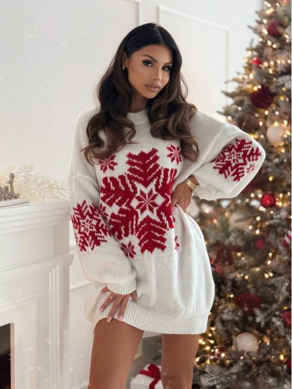 Sweter/tunika SNOWFLAKE KISSES white&red