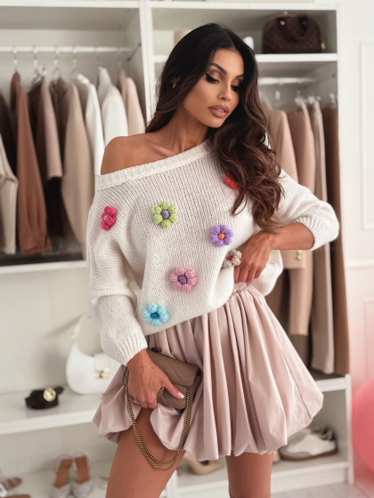 Sweter STACEY FLOWERS white