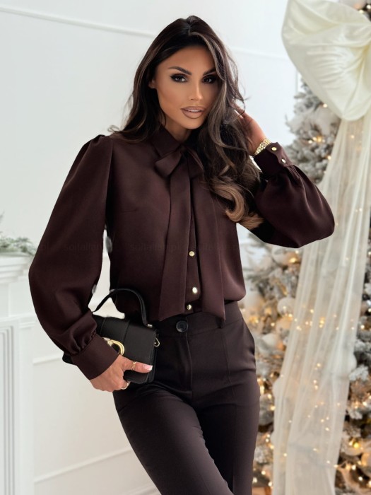 bluzka-koszulowa-hayden-chocolate-z-wiazaniem